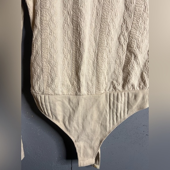 Free People Intimately Bodysuit in Cream Size S Cable Knit Long Sleeve Ribbed. - Picture 7 of 10